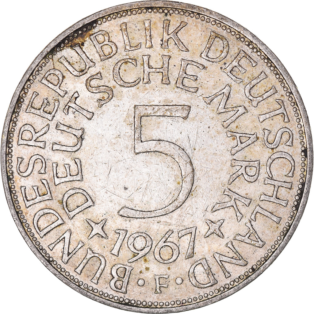 Coin, GERMANY - FEDERAL REPUBLIC, 5 Mark, 1967, Stuttgart, VF(30-35), Silver