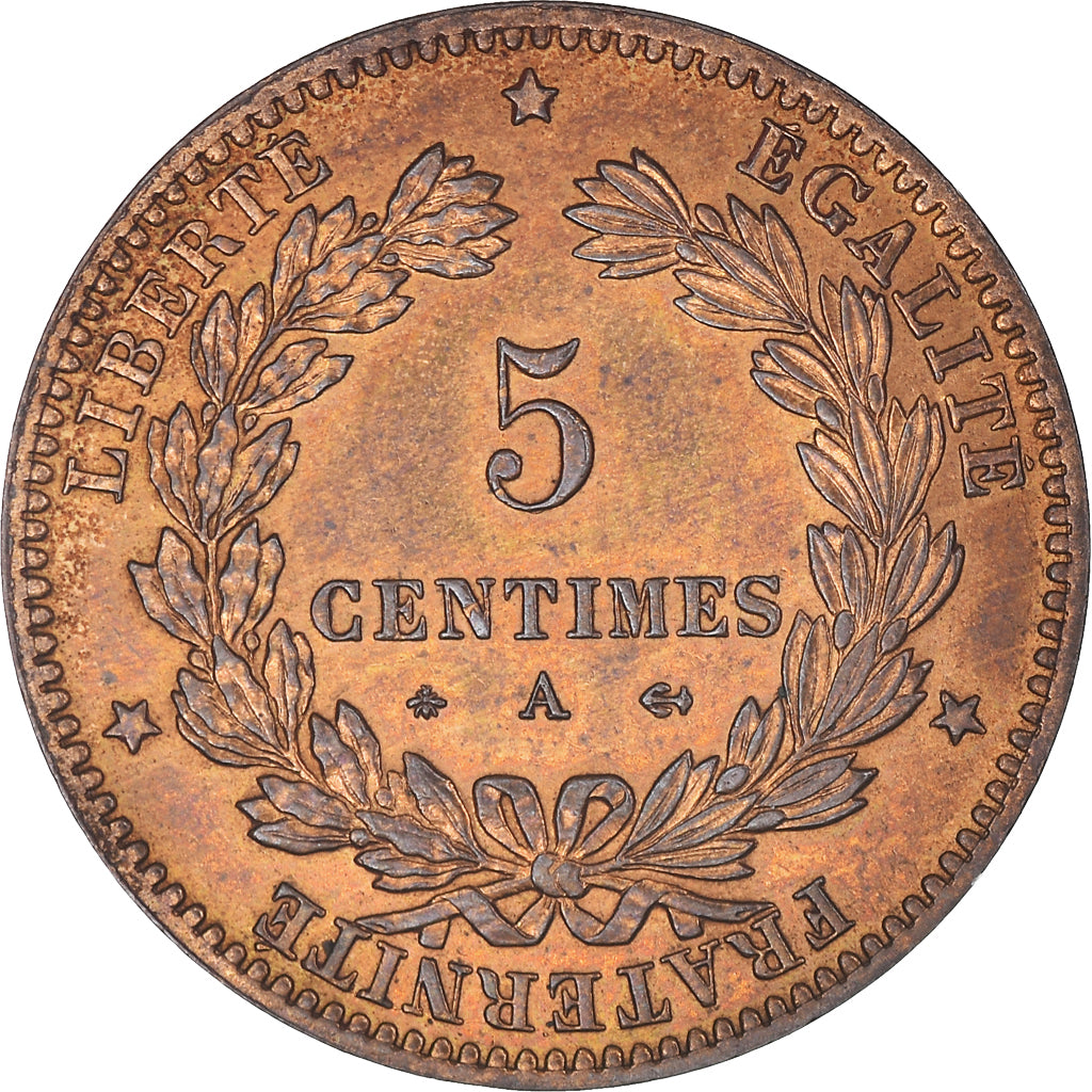 Moneta, Francja, Cérès, 5 Centimes, 1879, Paris, AU(50-53), Brązowy