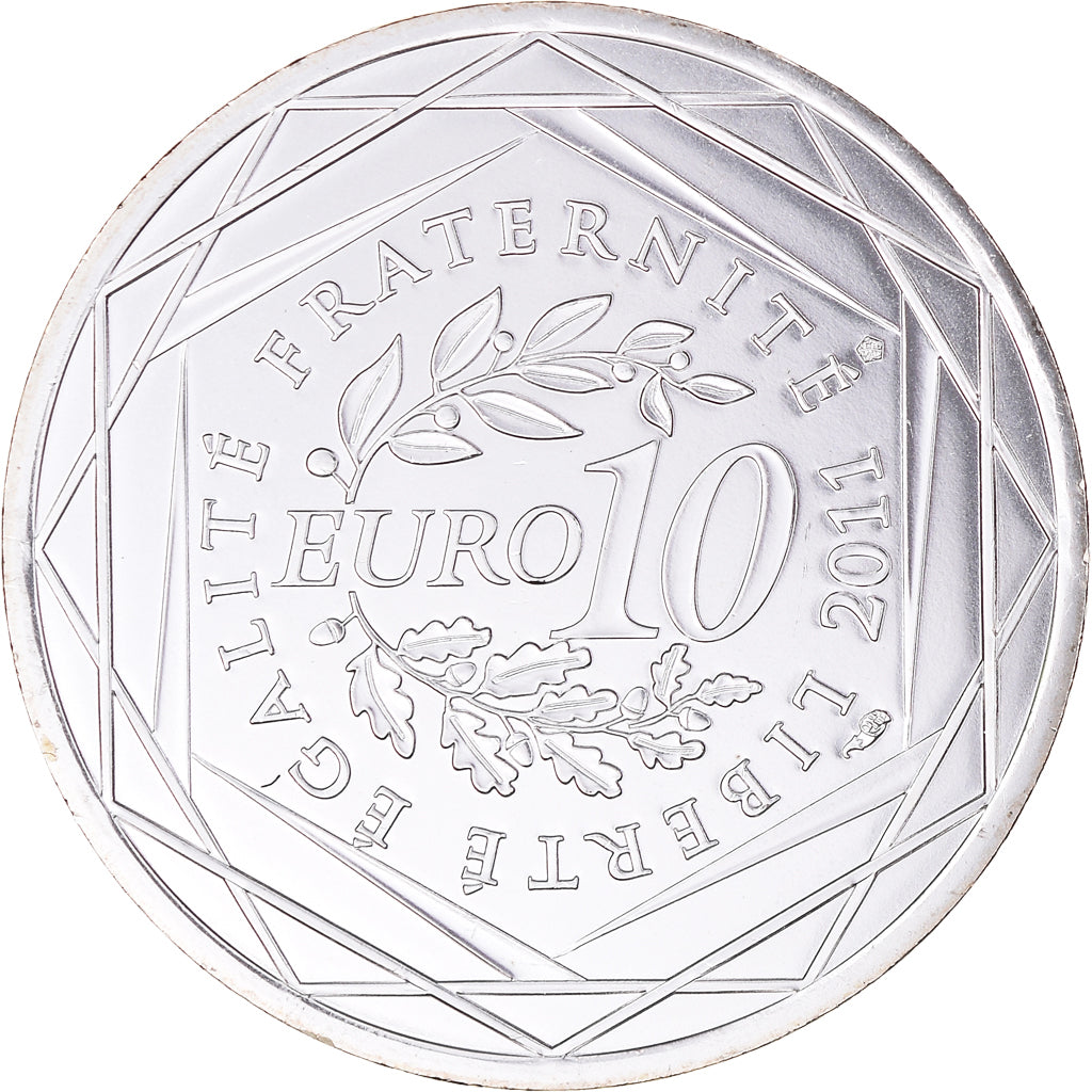 France, 10 Euro, 2011, Paris, Champagne-Ardenne, MS(65-70), Silver, KM:1733