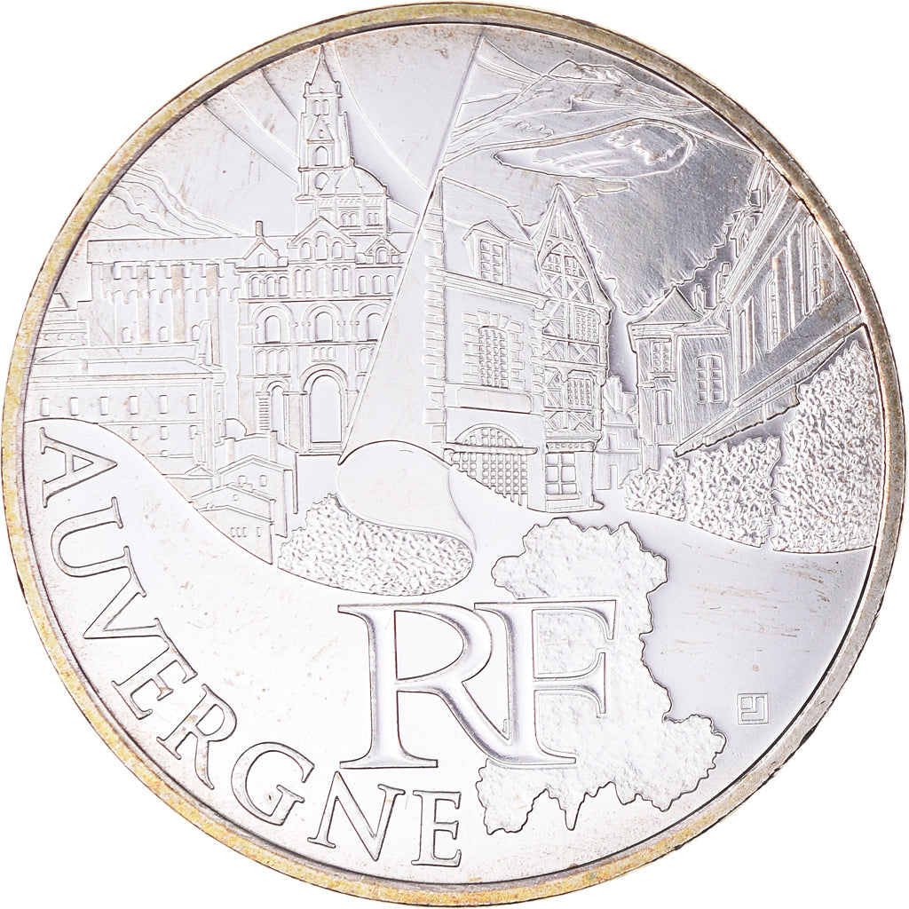 France, 10 Euro, Auvergne, 2011, MS(65-70), Silver