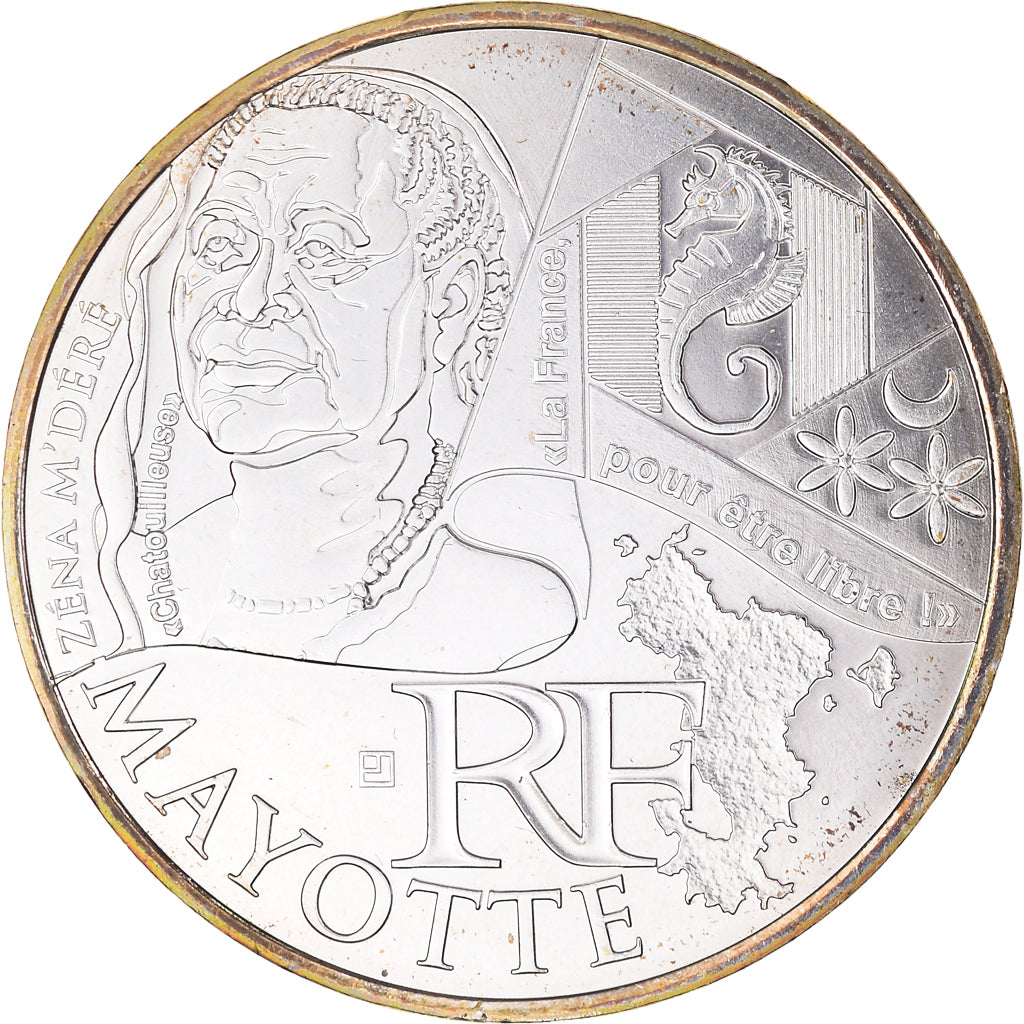 France, 10 Euro, 2012, Paris, Mayotte, MS(65-70), Silver, KM:1862