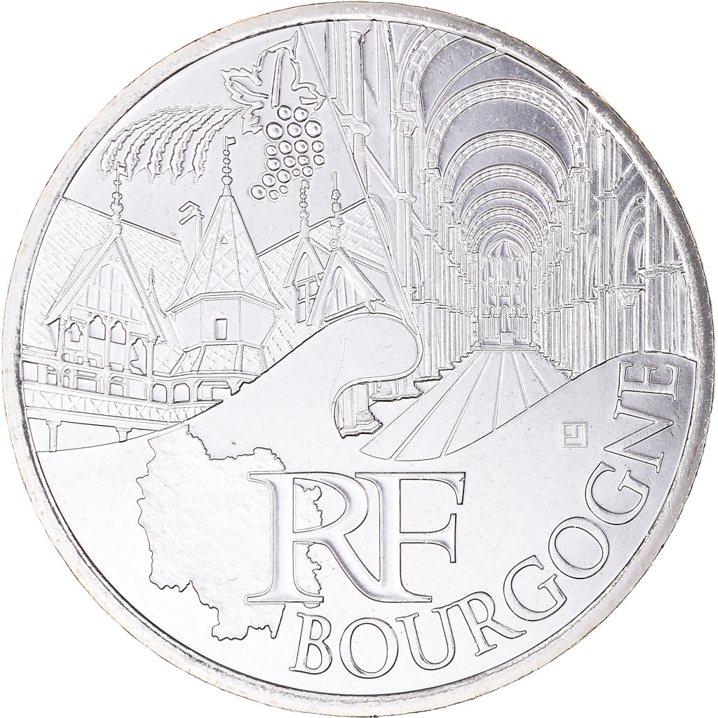 France, 10 Euro, Bourgogne, 2011, Paris, Bourgogne, MS(65-70), Silver, KM:1731