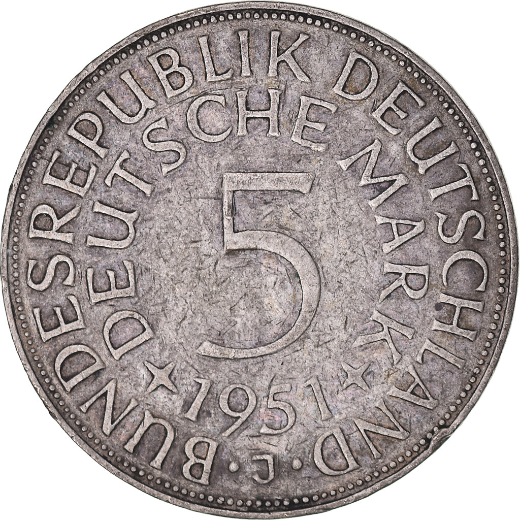 Monnaie, République fédérale allemande, 5 Mark, 1951, Hamburg, TTB, Argent