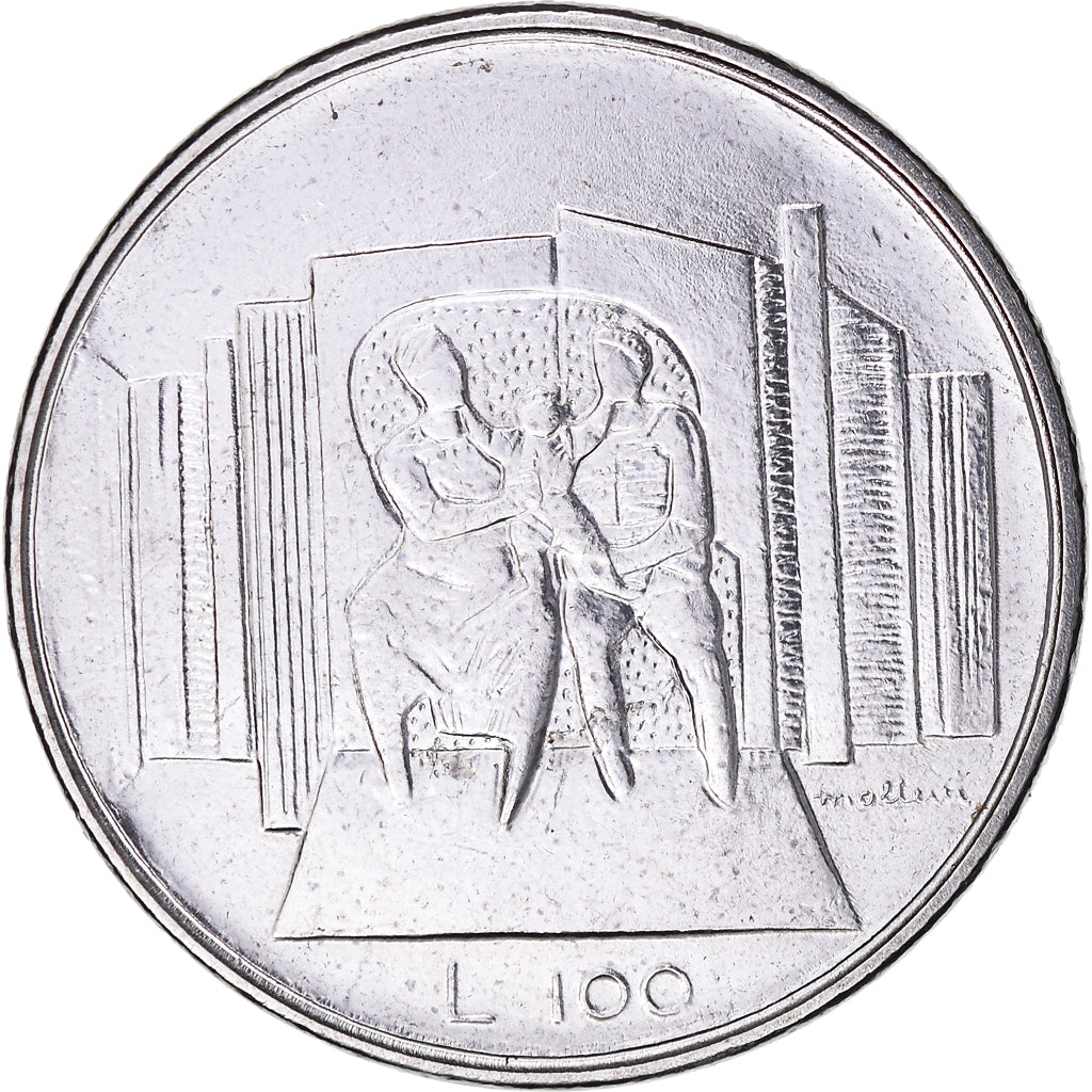 Moeda, San Marino, 100 Lire, 1976, AU(50-53), Aço Inoxidável, KM:57