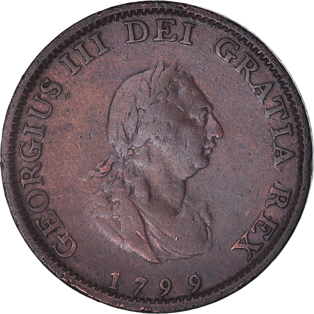 Coin, Great Britain, George III, Farthing, 1799, AU(50-53), Copper, KM:646