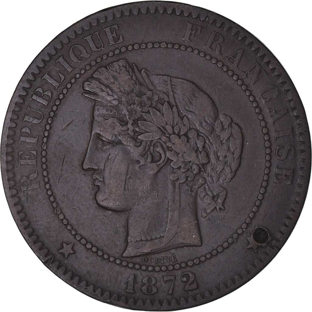 Munten, Frankrijk, Cérès, 10 Centimes, 1872, Bordeaux, FR+, Bronzen, KM:815.2
