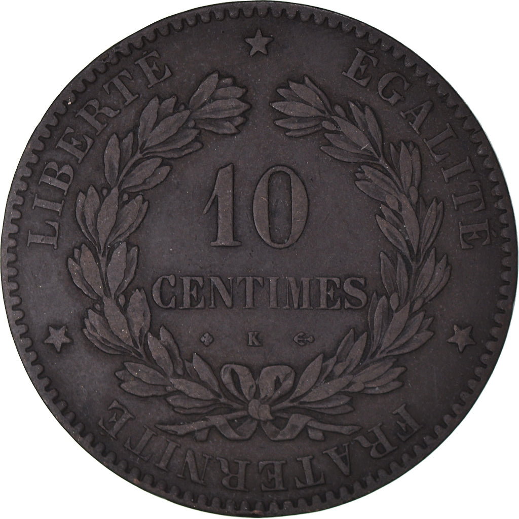 Munten, Frankrijk, Cérès, 10 Centimes, 1872, Bordeaux, FR+, Bronzen, KM:815.2