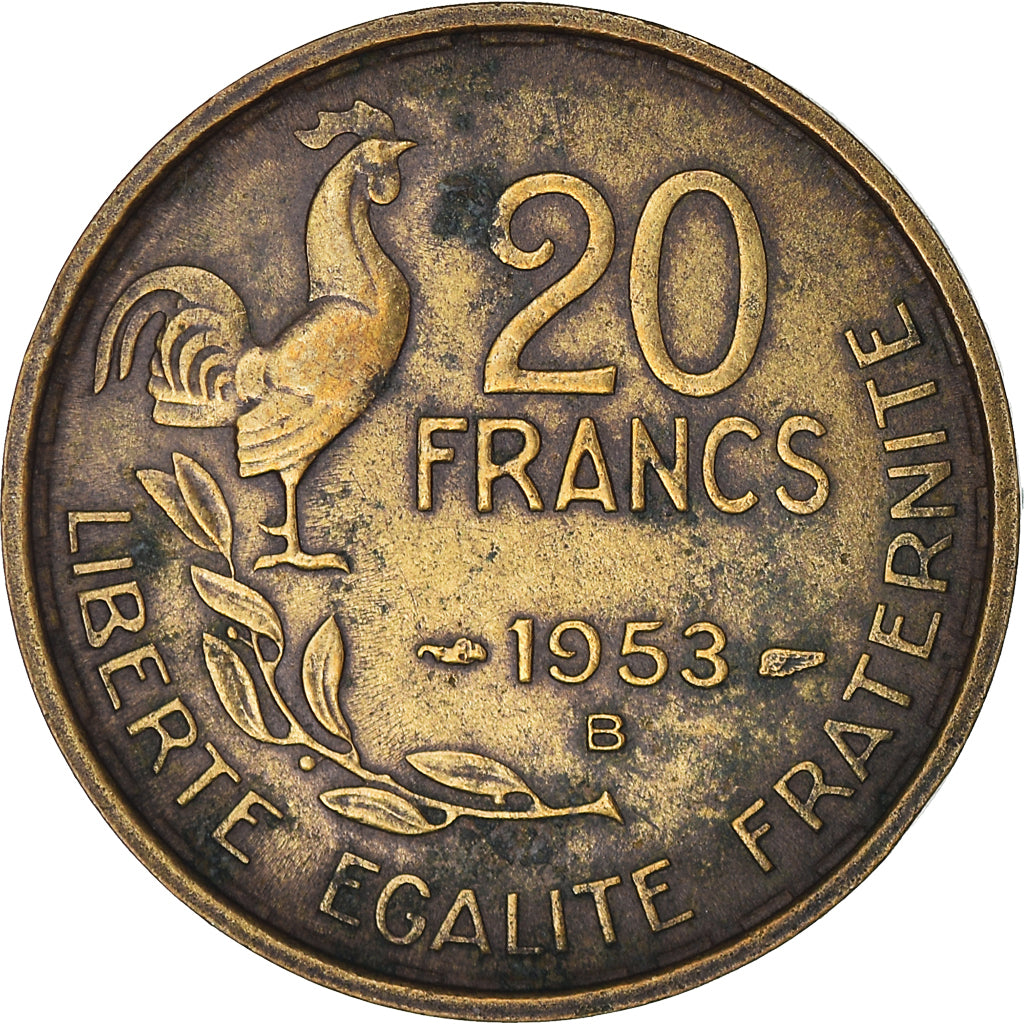 Moneta, Francia, Guiraud, 20 Francs, 1953, Beaumont - Le Roger, MB+