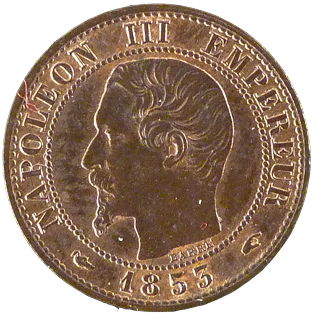 FRANCE, Napoléon III, 1 Centime, 1853, Paris, MS(60-62), Bronze, Gadoury #86, 1.