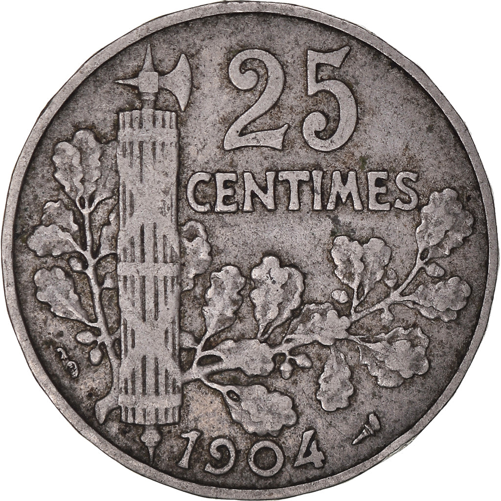 Moeda, França, Patey, 25 Centimes, 1904, VF(20-25), Níquel, KM:856