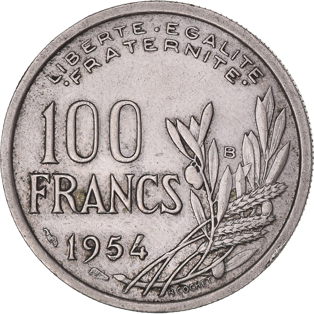 Moneda, Francia, Cochet, 100 Francs, 1954, Beaumont - Le Roger, MBC, Cobre -