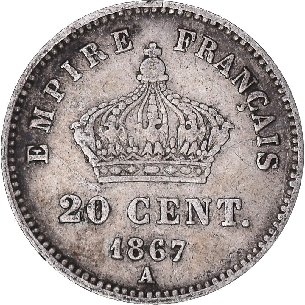Coin, France, Napoleon III, 20 Centimes, 1867, Paris, VF(30-35), Silver