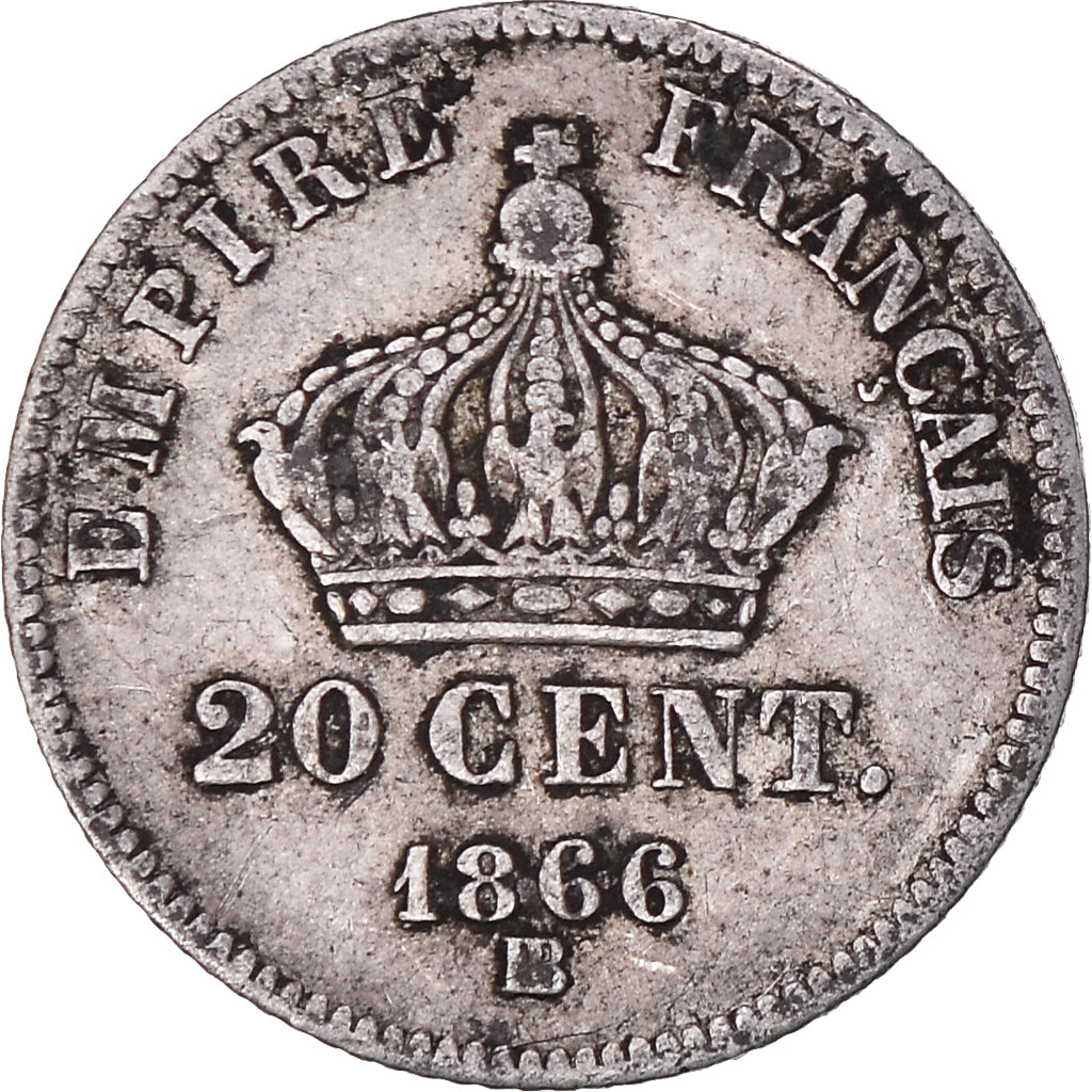Coin, France, Napoleon III, 20 Centimes, 1866, Strasbourg, VF(30-35), Silver