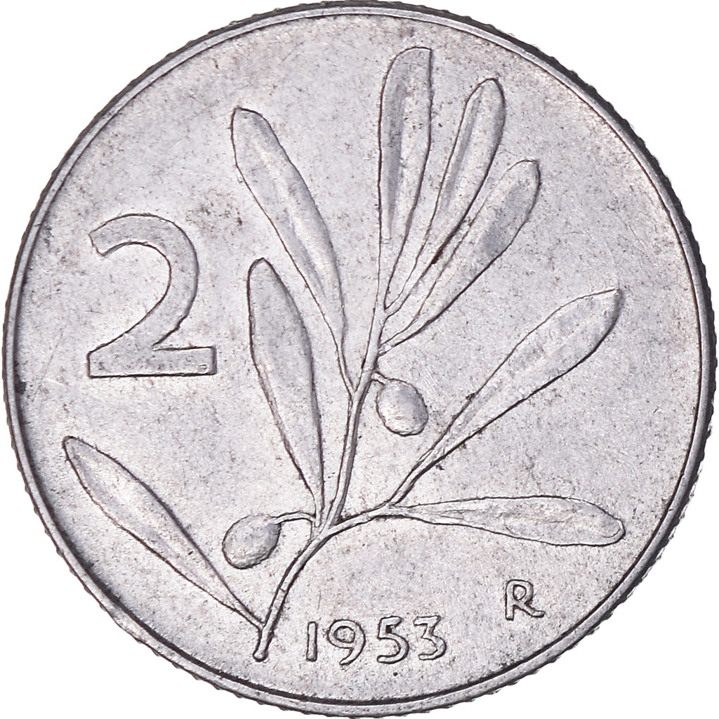 Munten, Italië, 2 Lire, 1953, Rome, ZF, Aluminium, KM:94