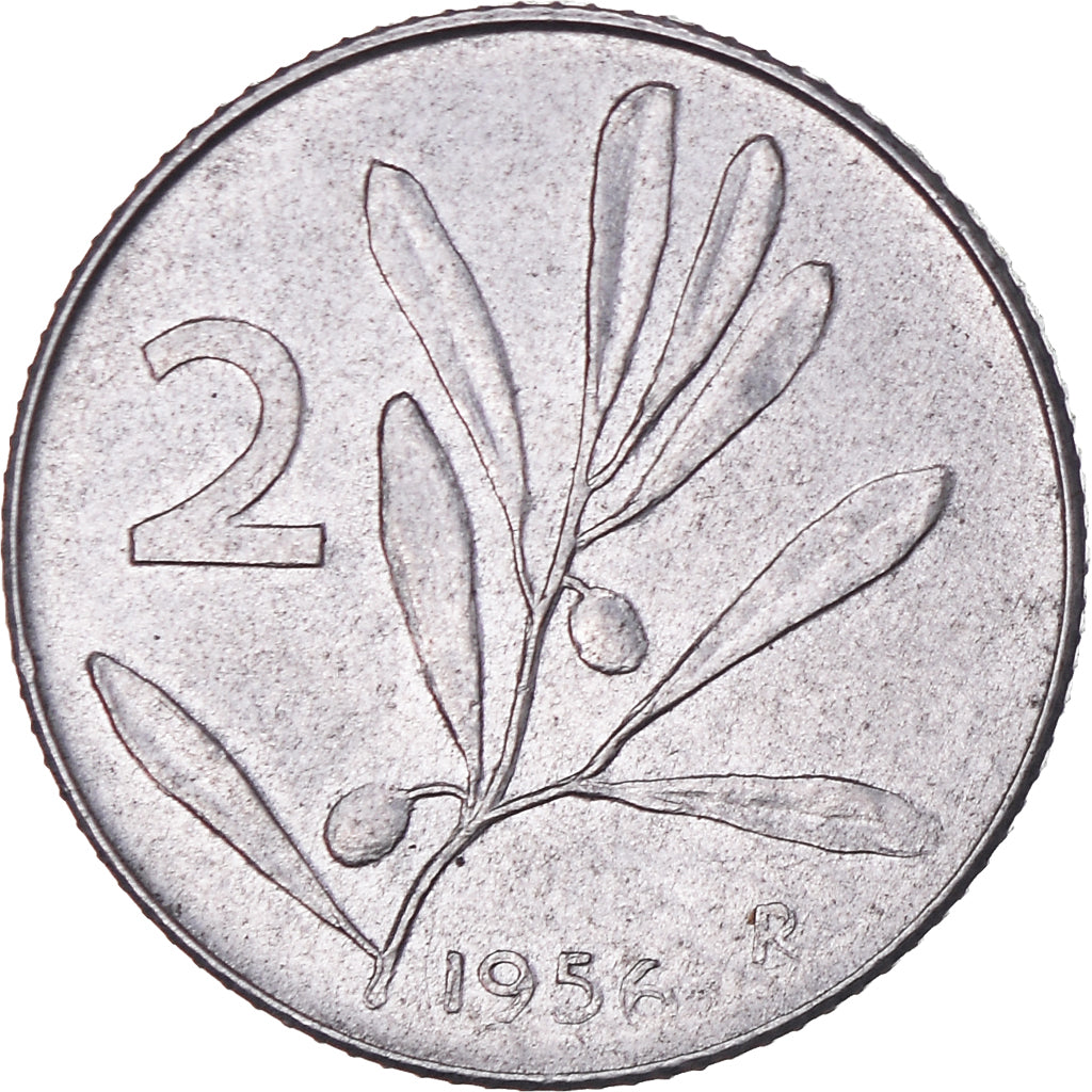 Coin, Italy, 2 Lire, 1956, Rome, EF(40-45), Aluminum, KM:94