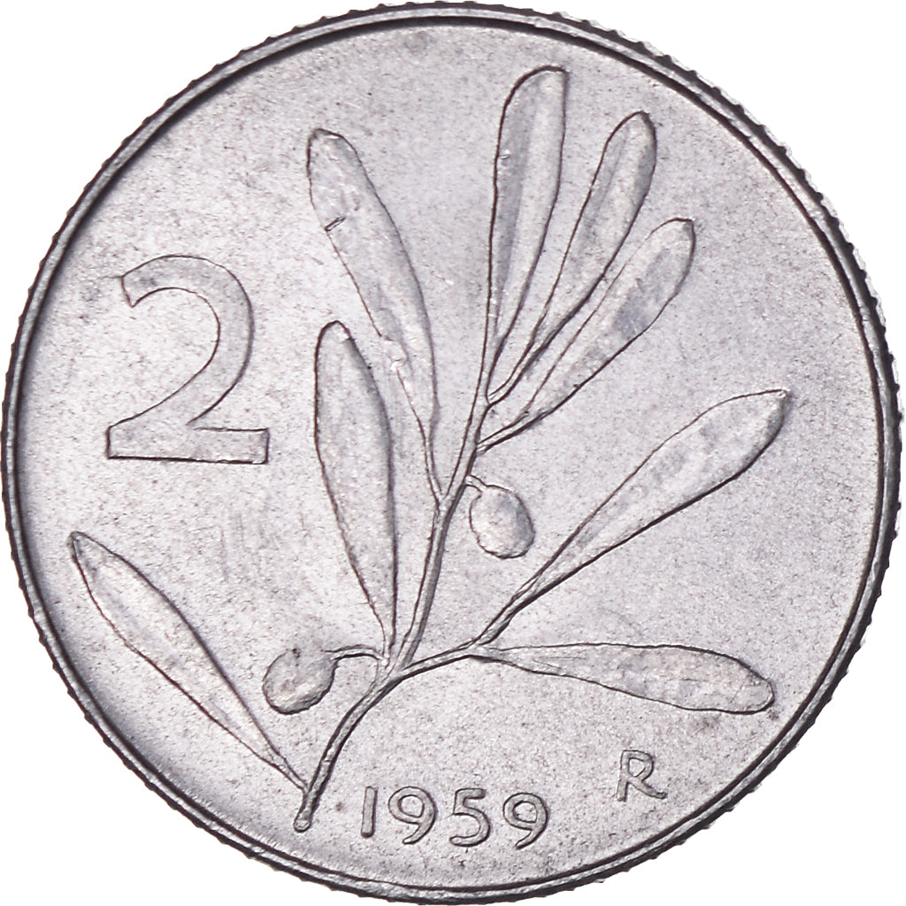 Coin, Italy, 2 Lire, 1959, Rome, EF(40-45), Aluminum, KM:94