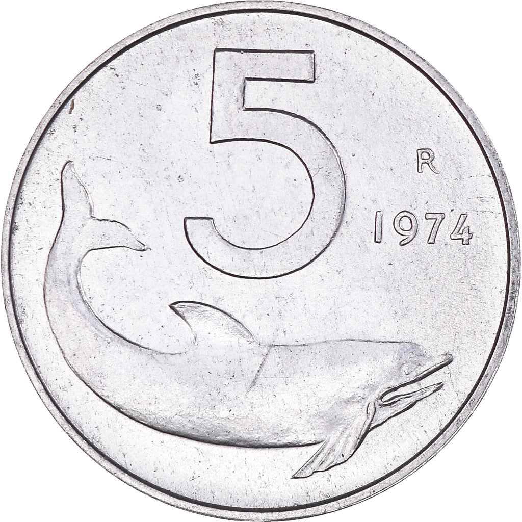 Moeda, Itália, 5 Lire, 1974, Rome, MS(64), Alumínio, KM:92
