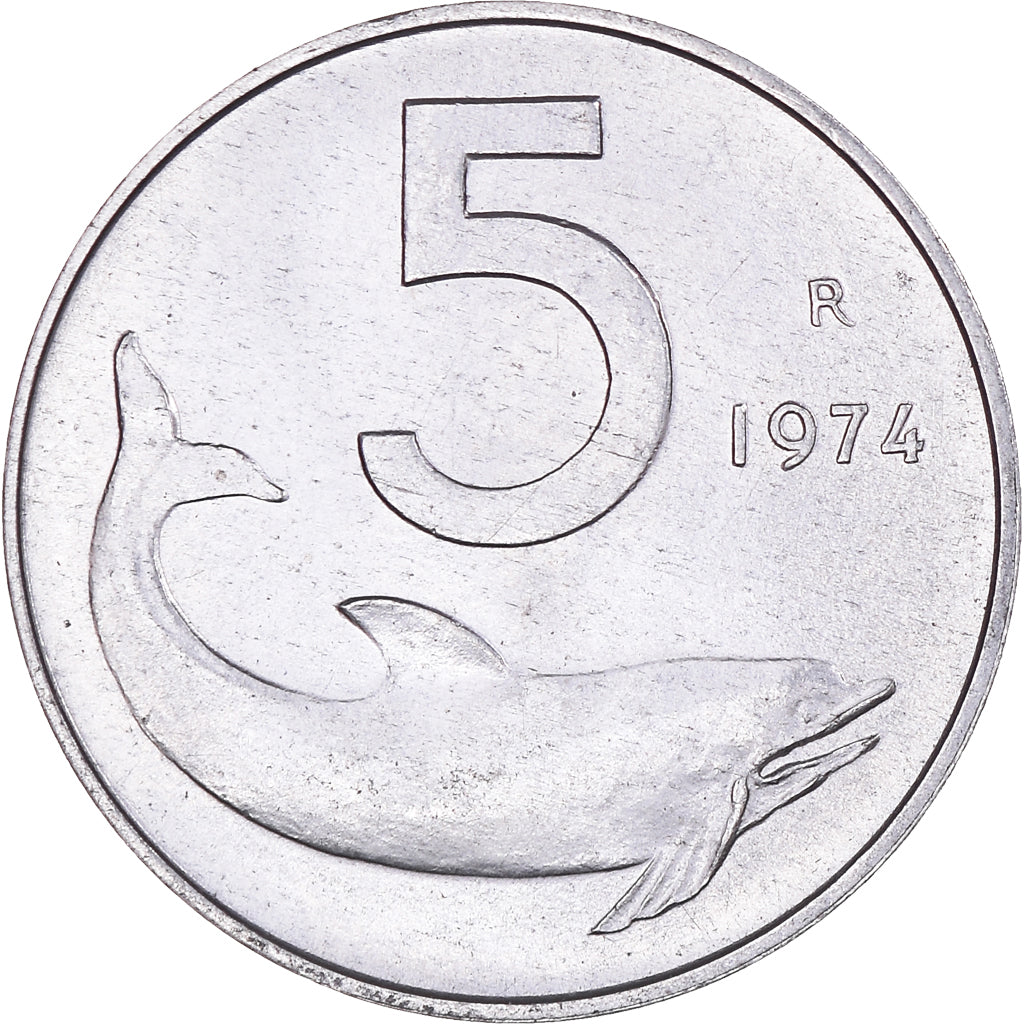 Coin, Italy, 5 Lire, 1974, Rome, MS(64), Aluminum, KM:92