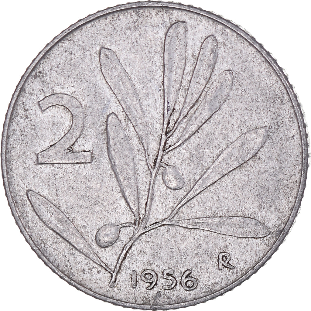 Coin, Italy, 2 Lire, 1956, Rome, VF(30-35), Aluminum, KM:94