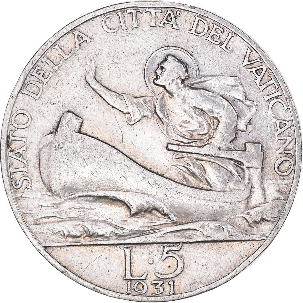 Coin, VATICAN CITY, Pius XI, 5 Lire, 1931, EF(40-45), Silver, KM:7