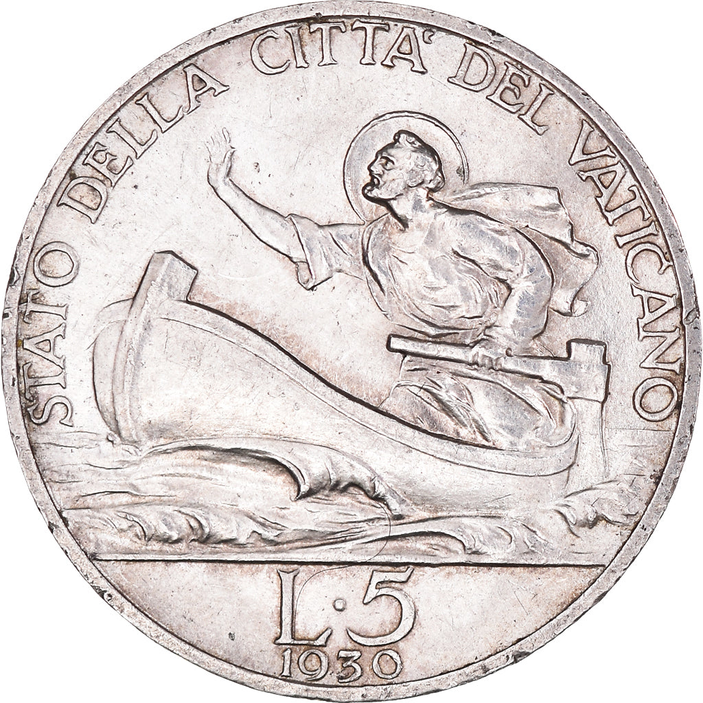Coin, VATICAN CITY, Pius XI, 5 Lire, 1930, AU(50-53), Silver, KM:7