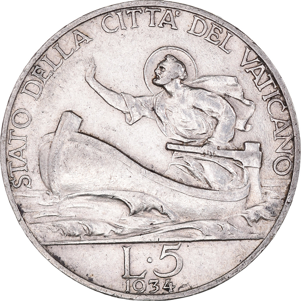 Coin, VATICAN CITY, Pius XI, 5 Lire, 1934, EF(40-45), Silver, KM:7