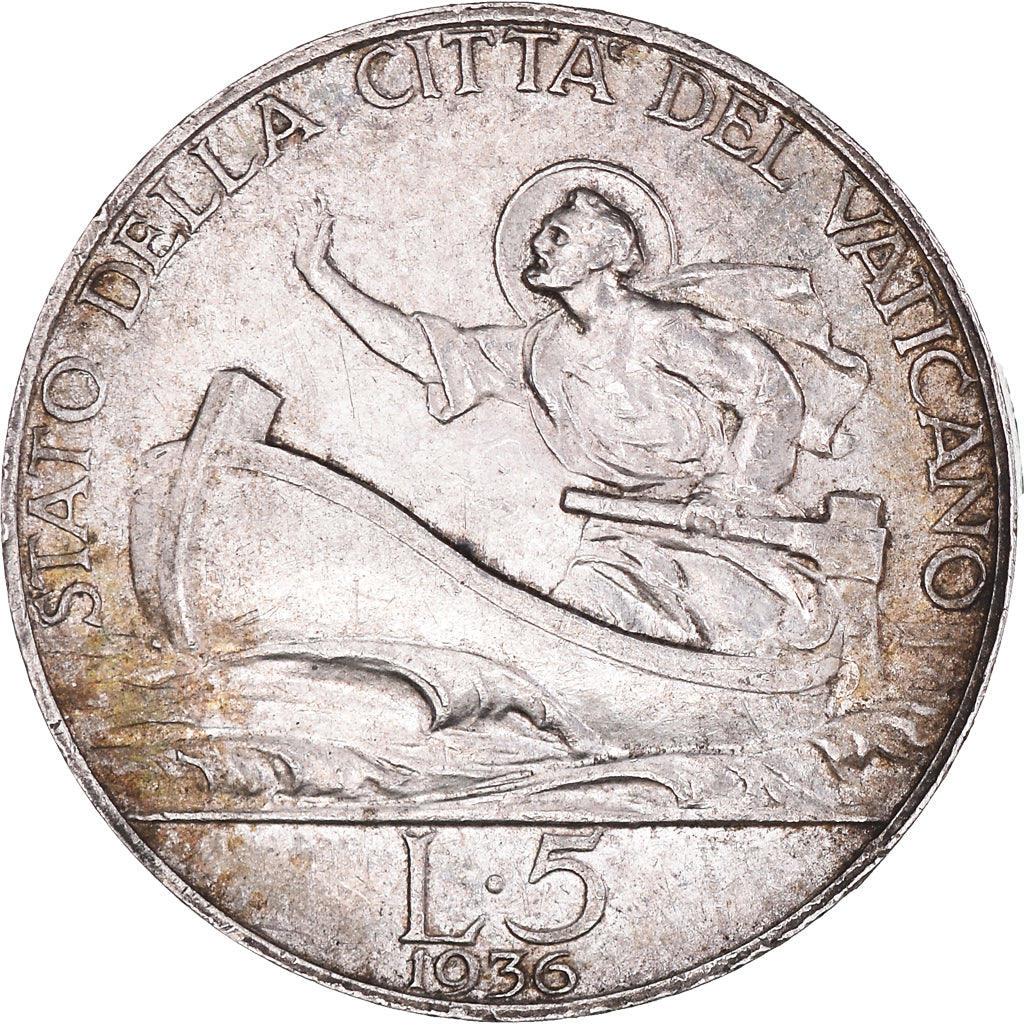 Coin, VATICAN CITY, Pius XI, 5 Lire, 1936, EF(40-45), Silver, KM:7