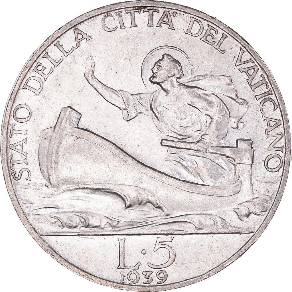 Münze, Vatikanstadt, Pius XII, 5 Lire, 1939, VZ, Silber, KM:28