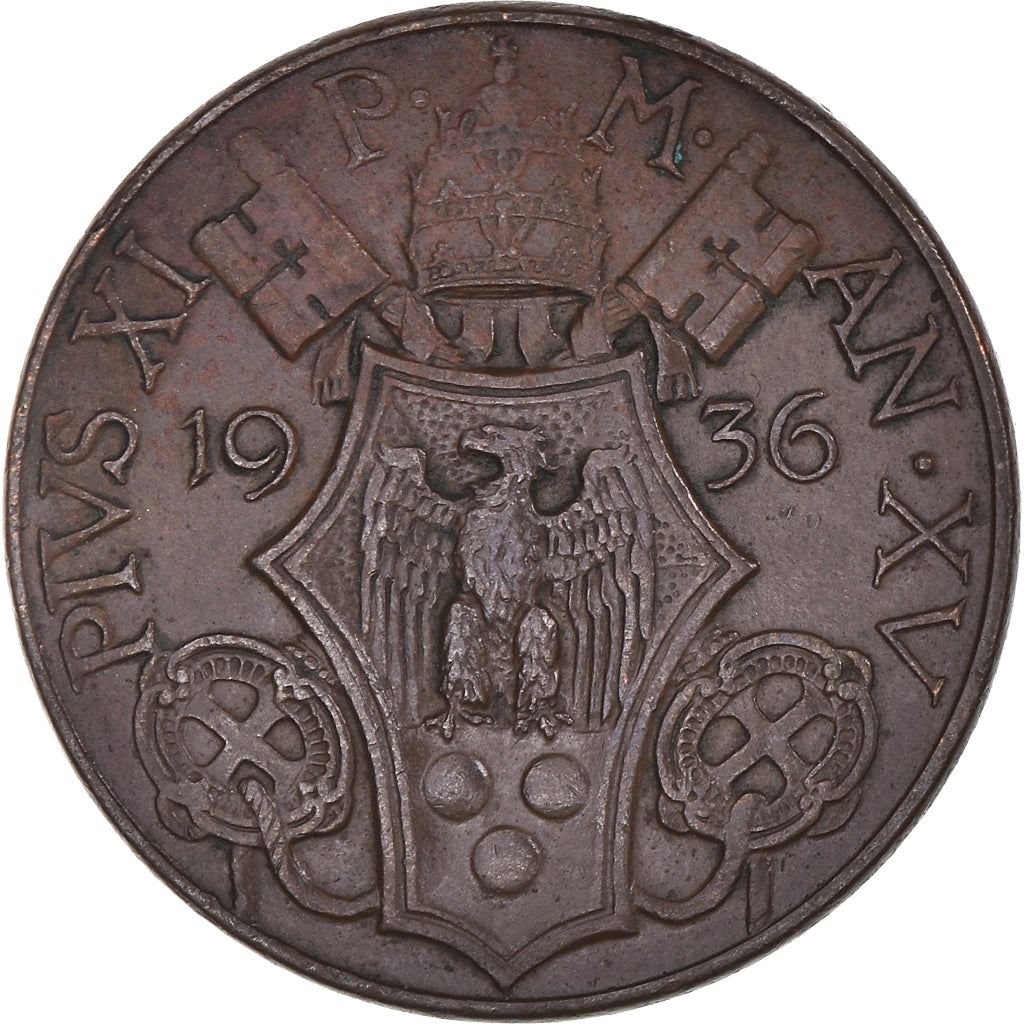 Coin, VATICAN CITY, Pius XI, 10 Centesimi, 1936, EF(40-45), Bronze, KM:2