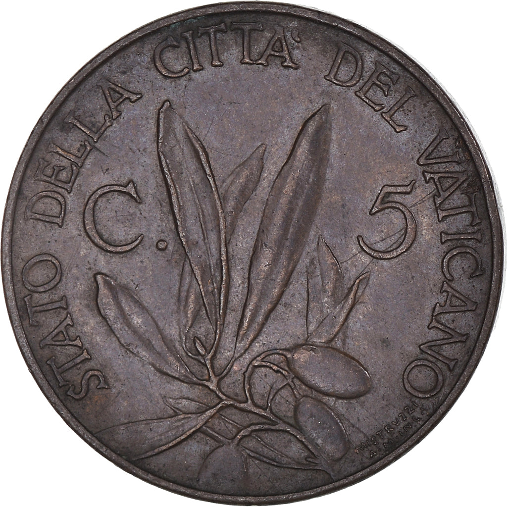 Coin, VATICAN CITY, Pius XI, 5 Centesimi, 1930, AU(50-53), Bronze, KM:1