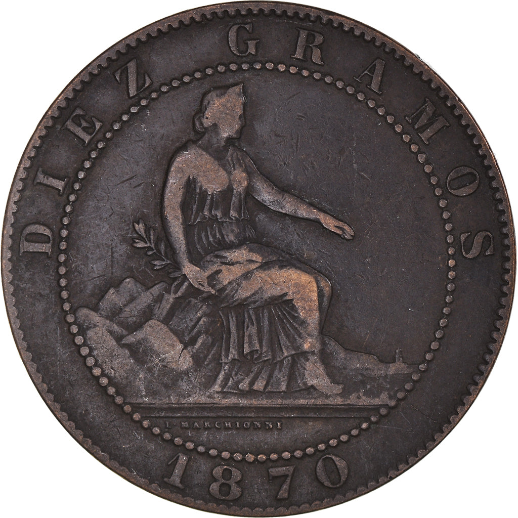 Coin, Spain, Provisional Government, 10 Centimos, 1870, Madrid, VF(30-35)