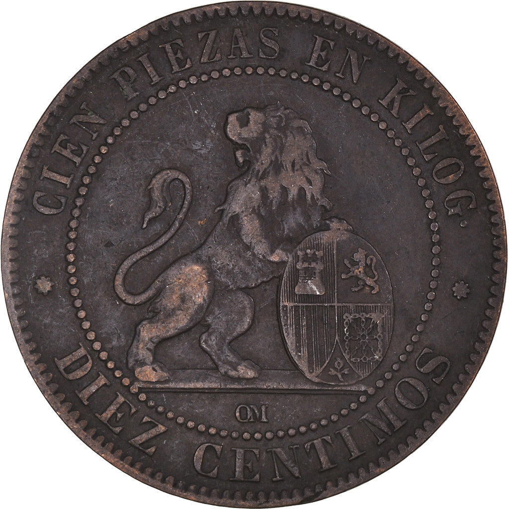 Coin, Spain, Provisional Government, 10 Centimos, 1870, Madrid, VF(30-35)