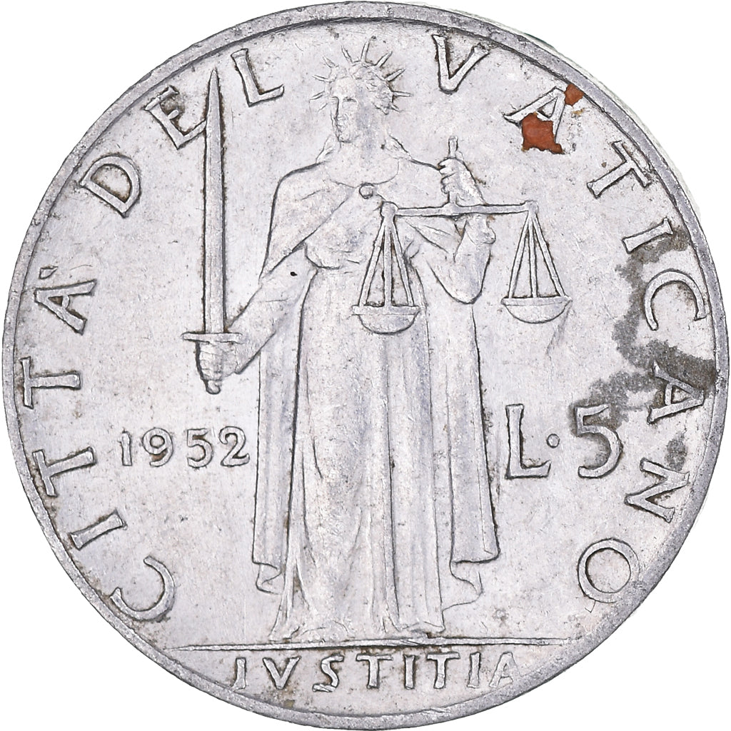 Moeda, CIDADE DO VATICANO, Pius XII, 5 Lire, 1955, EF(40-45), Alumínio, KM:51.1
