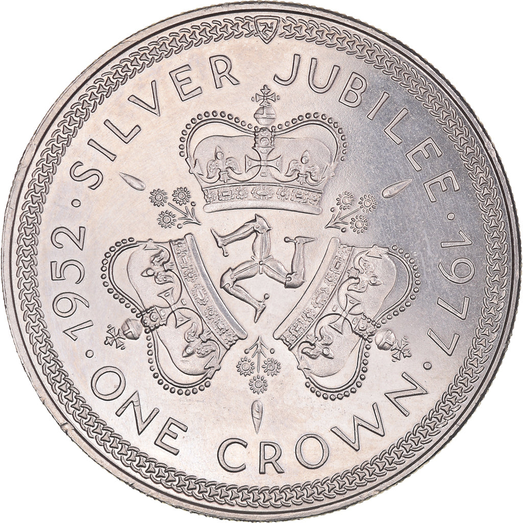 Coin, Isle of Man, Elizabeth II, Crown, 1977, Pobjoy Mint, EF(40-45), Silver