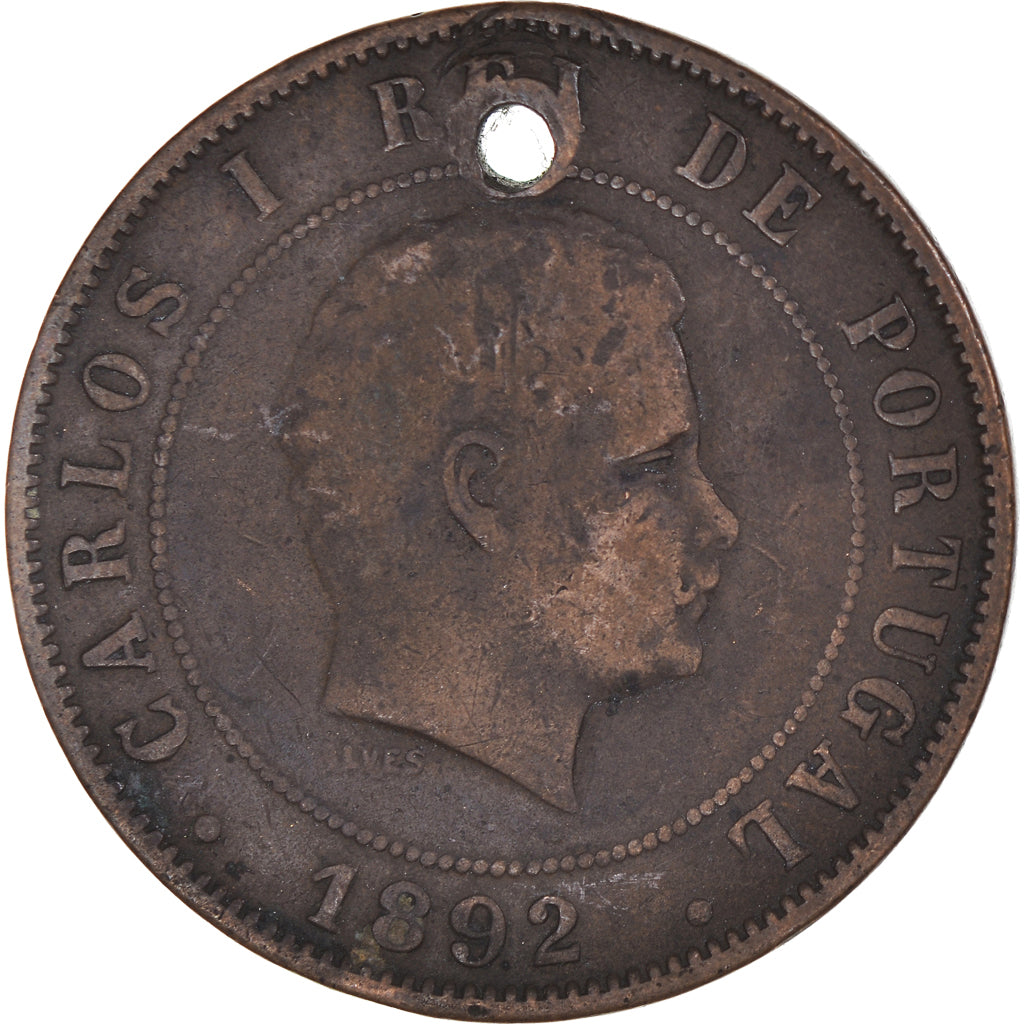 Munten, Portugal, Carlos I, 20 Reis, 1892, FR, Bronzen, KM:533