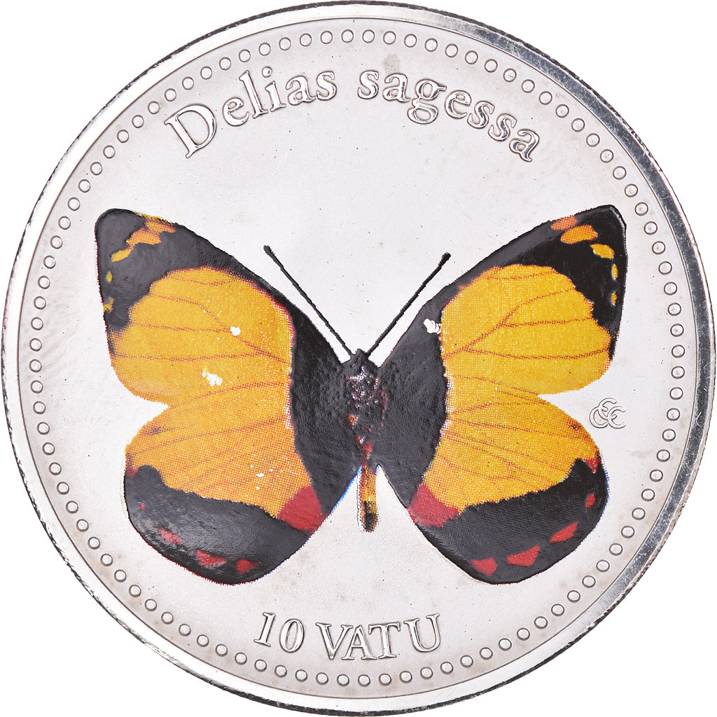 Coin, Vanuatu, 10 Vatu, 2006, Delias Sagessa.Colorized., MS(63), Silver plated