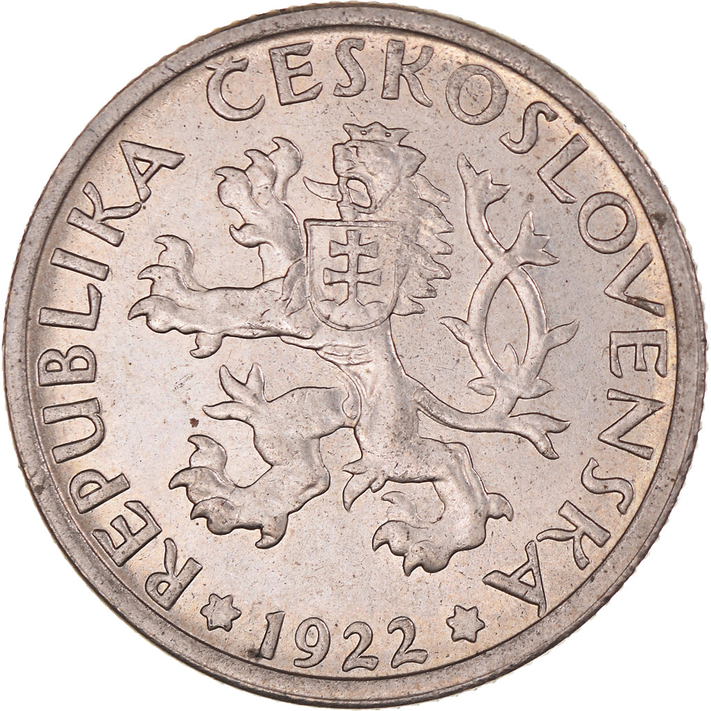 Coin, Czechoslovakia, Koruna, 1922, AU(55-58), Copper-nickel, KM:4