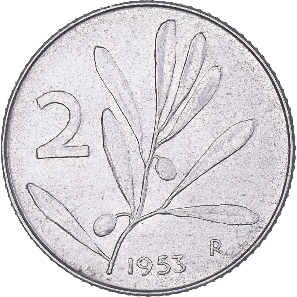 Coin, Italy, 2 Lire, 1953, Rome, AU(50-53), Aluminum, KM:94