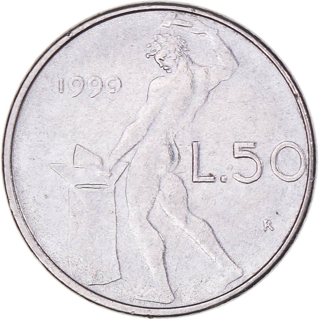 Münze, Italien, 50 Lire, 1990, Rome, SS+, Stainless Steel, KM:95.2