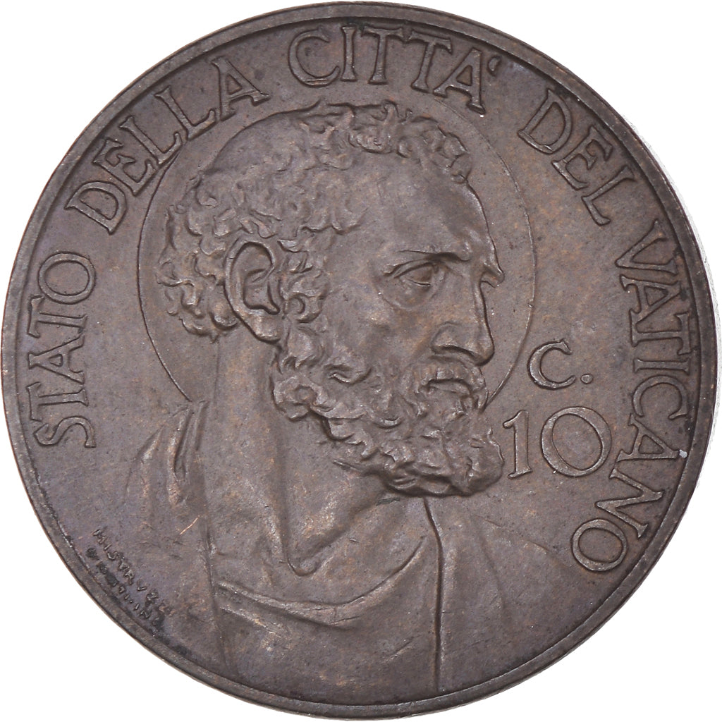 Coin, VATICAN CITY, 10 Centimes, 1930, AU(55-58), Bronze, KM:2