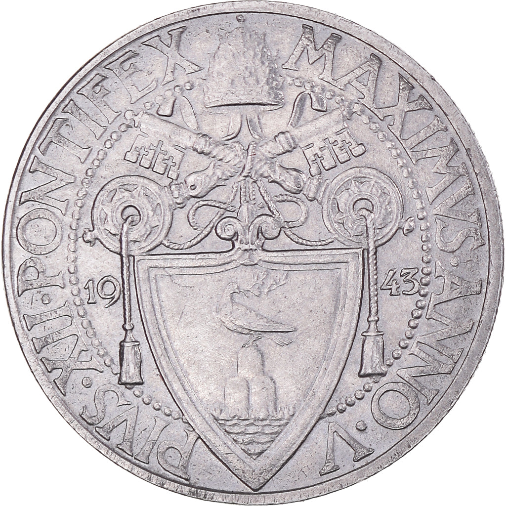 Coin, VATICAN CITY, Pius XII, 20 Centesimi, 1943, AU(55-58), Stainless Steel