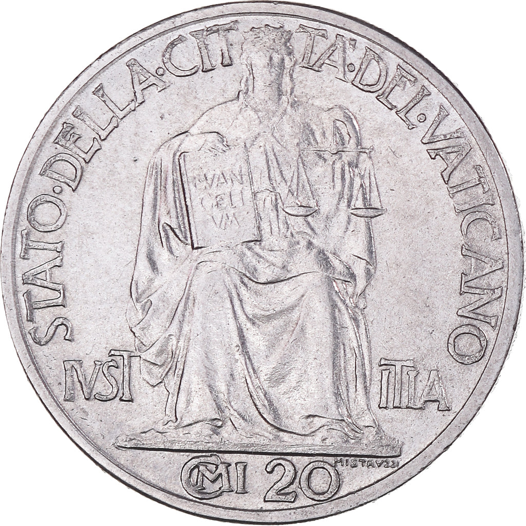 Coin, VATICAN CITY, Pius XII, 20 Centesimi, 1943, AU(55-58), Stainless Steel