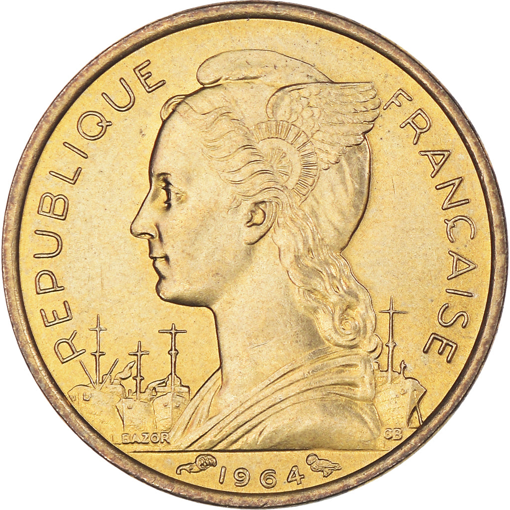 Coin, Comoros, 10 Francs, 1964, Paris, MS(63), Aluminum-Bronze, KM:7