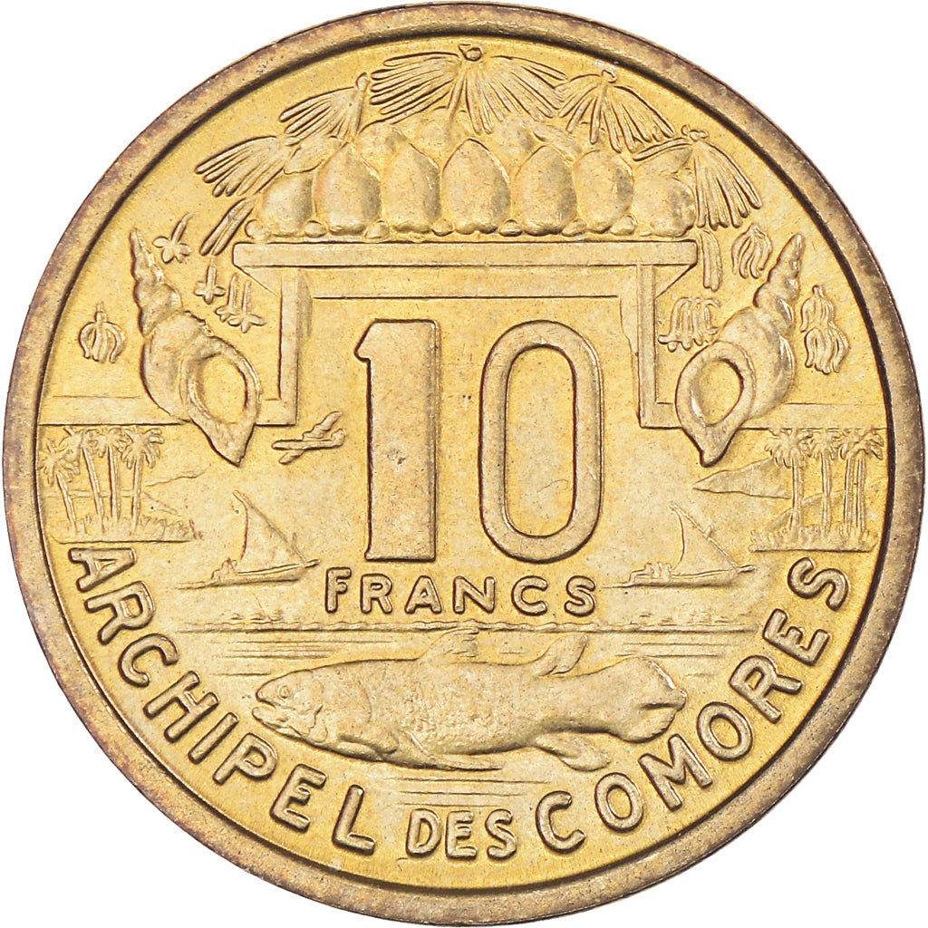 Coin, Comoros, 10 Francs, 1964, Paris, MS(63), Aluminum-Bronze, KM:7