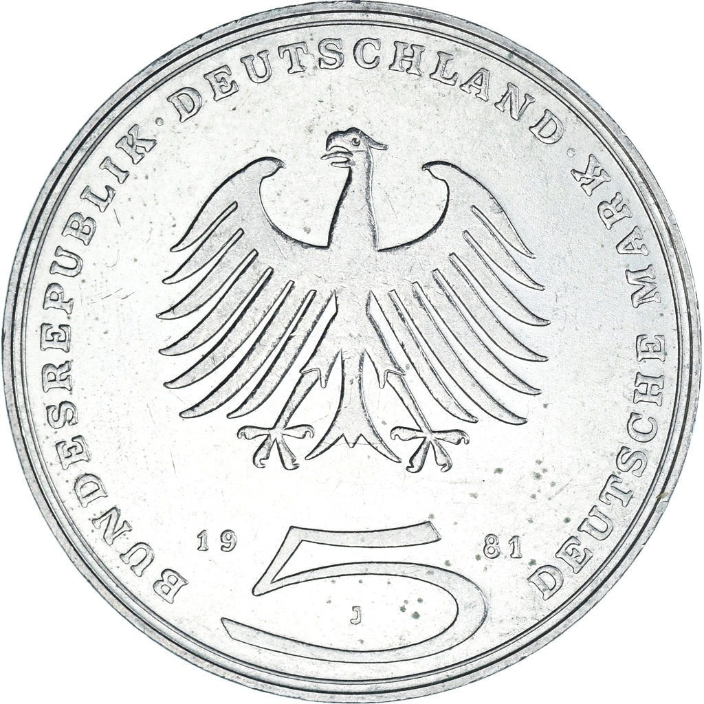 Moneta, GERMANIA - REPUBBLICA FEDERALE, 5 Mark, 1981, Hamburg, Germany, MB+