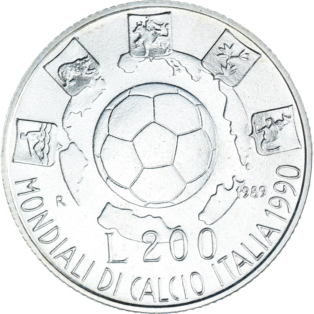 Monnaie, Italie, 200 Lire, 1989, Rome, Coupe du monde FIFA 1990., FDC, Argent