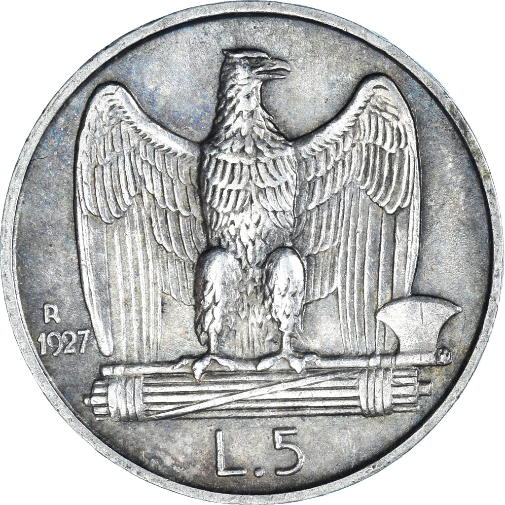Coin, Italy, Vittorio Emanuele III, 5 Lire, 1927, Rome, AU(50-53), Silver