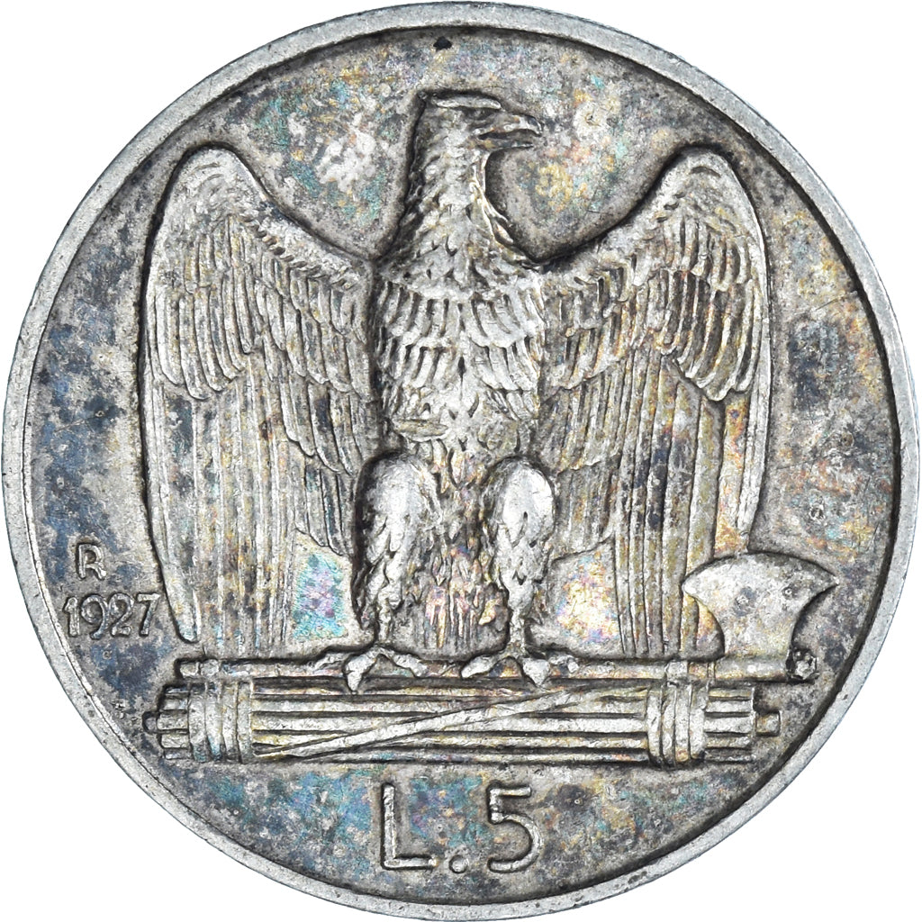 Coin, Italy, Vittorio Emanuele III, 5 Lire, 1927, Rome, AU(50-53), Silver