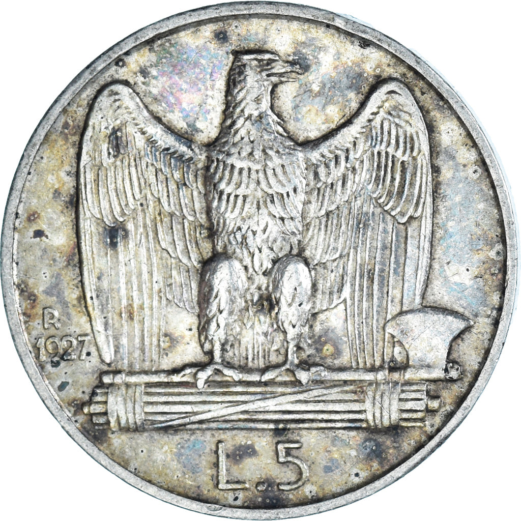 Coin, Italy, Vittorio Emanuele III, 5 Lire, 1927, Rome, EF(40-45), Silver