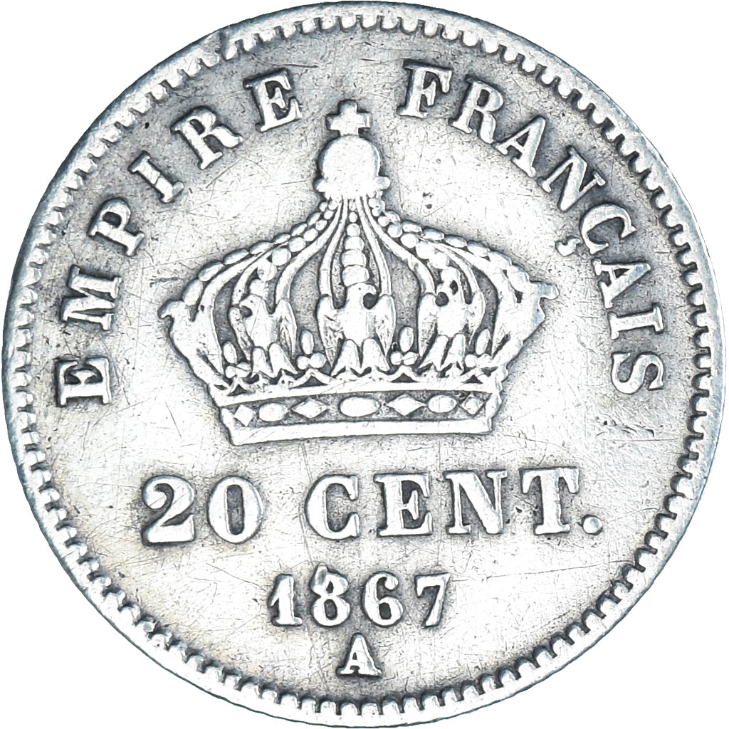 Coin, France, Napoleon III, 20 Centimes, 1867, Paris, EF(40-45), Silver